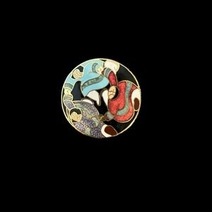 Vintage Signed Artique Barbara Lavallee Cloisonné Dancing Ladies Alaskan Brooch